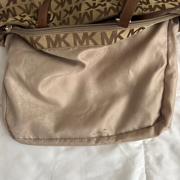 MICHAEL Michael Kors Brown Signature Logo Tote Leather Straps Shoulder Bag - Picture 12 of 14
